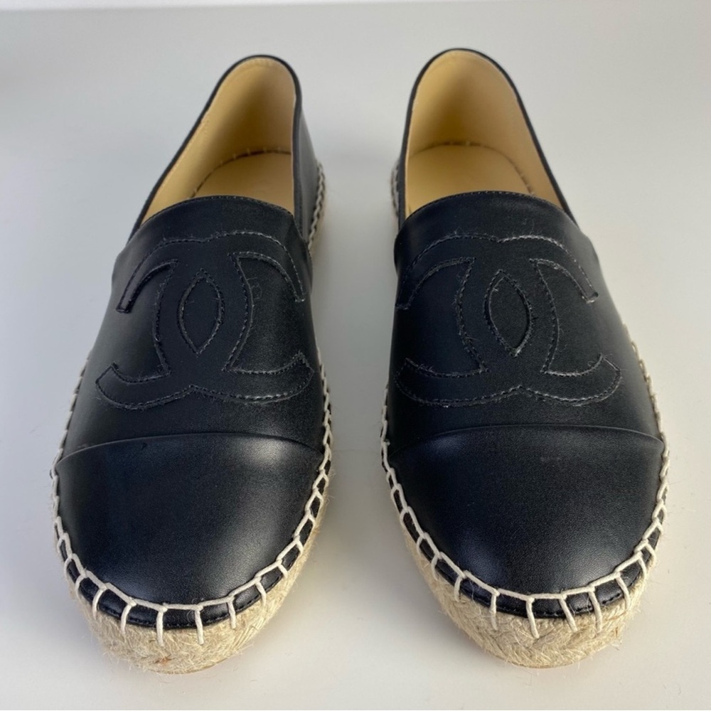 CHANEL Black Leather Espadrilles